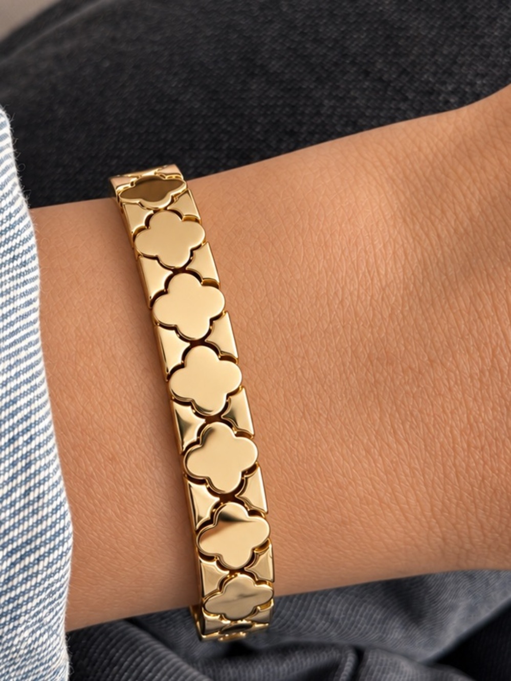 14K Gold Plated Clover Watch Band Link Bracelet Adjustable